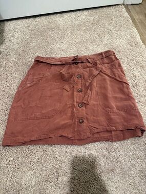 Abercrombie & Fitch Rust Button-Front Mini Skirt with Tie